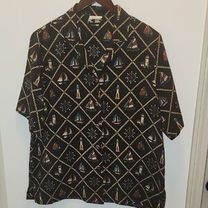 Vtg 90s BonWorth Nautical Short Set Large Sailboat Lighthouse Rope Print Preppy